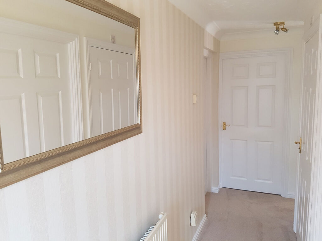 White stripe hallway wallpaper, Derby